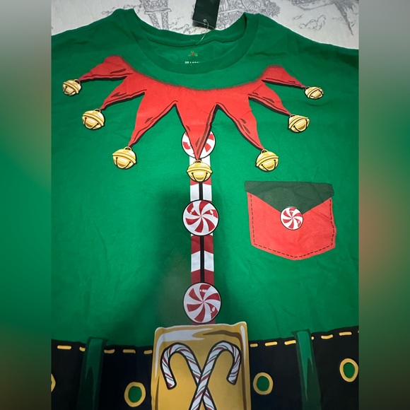 Mens Green Christmas Elf Costume Tee Short Sleeve T-Shirt 2xl - Picture 6 of 10